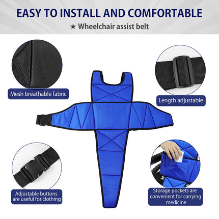 LOSCHEN Wheelchair Strap Non-Slip Breathable Full Body Strap Wheelchair Accessory Anti-Tip Suitable for Elderly and Patients with Limited Mobility (Blue)