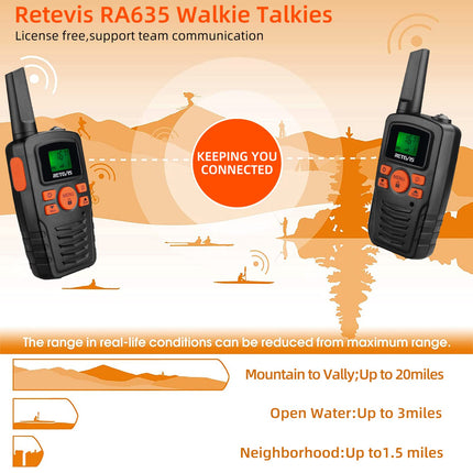 Retevis RA635 Walkie Talkie, Long Range PMR446 Walkie Talkie for Adults, Kids, 16CH, CTCSS/DCS, VOX, LED Flashlight, Royalty-Free Gifts for Easter Skiing Outdoor Activities