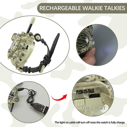 ydi Walkie Talkies for Kids, Rechargeable Watch Walkie Talkie with Flashlight, Camping Hiking Cycling Outdoor Toys, Gifts for Girls and Boys, 2 Packs