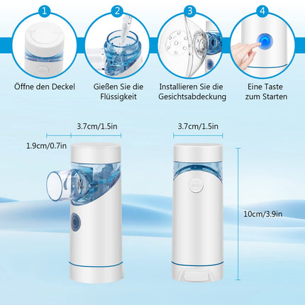 Inhaler Portable Nebulizer Set, Low-Noise Inhaler Nebulizer with Mouthpiece and Mask, Effective for Respiratory Diseases, USB Rechargeable, Inhaler for Children and Adults