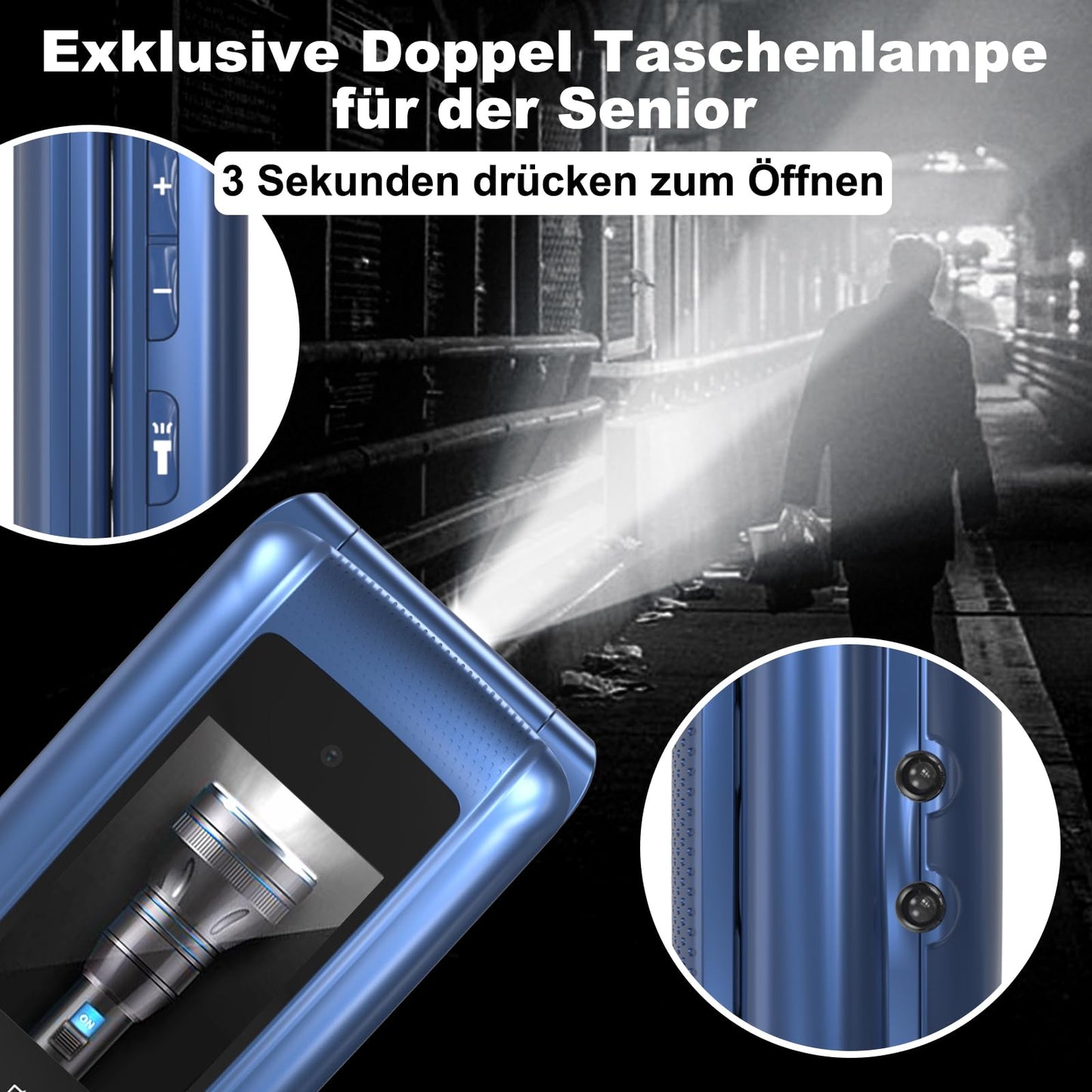 4G Klapphandy Seniorenhandy mit Großen Tasten Handy, Dual-SIM Flip Mobiltelefon mit Ladestation | SOS Notruffunktion | Kurzwahl | Taschenlampe | FM-Radio | 2,4+1.77 Zoll Dual Farbdisplay | Blau