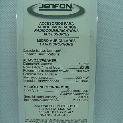 Jetfon BR-1704 E/C - Microphone headset with hook for walkie-talkies, black