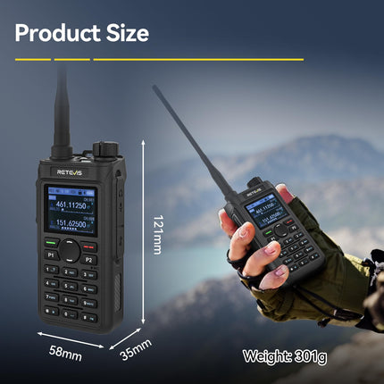 Retevis C62 Walkie Talkie Dual Band, Professional Ham Radio with LCD Screen, High-Performance Long-Range Two-Way Radio, 2000mAh, for Hiking/Hunting/Camping (Black, 1 Pack)