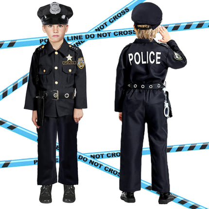 Police costume for children, carnival costumes for children, police uniform set, belt, hat, handcuffs, walkie-talkie for carnival, Halloween costume