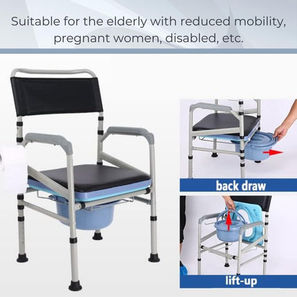 AIRM HEALTH Commode Chair, Hospital Chair, Toilet Chair with Bucket for Disabled Persons, Mobility Commode Chair with Padded Seat for Seniors and Pregnant Women with Height Adjustment (8023)