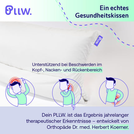 PLLW. Orthopedic neck pillow 40x80 I Pillow for neck pain with movable neck roll I Ergonomic side sleeper pillow with cover I Individually fillable neck support pillow I Oeko-Tex 100