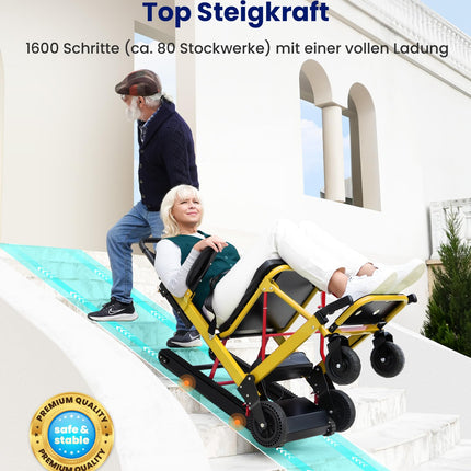 VOCIC AY04 Electric Stair Climber Wheelchair Foldable up to 220KG with Rubber Track, Electric Stair Assistance Wheelchairs, Stair Lift Medical Stretcher with LED Light for Seniors, Yellow