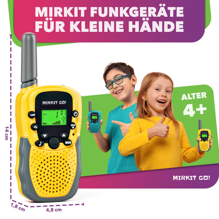 Mirkit Go 2 x Kids Walkie Talkies & 4 Games: Scavenger Hunt, Capture the Flag, Police, Hide and Seek! Outdoor Games for Kids + Free Handcuffs