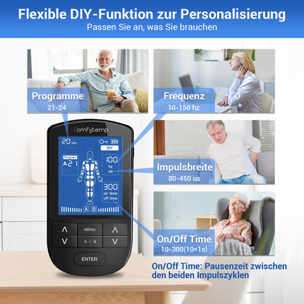 Comfytemp 4 Channels 8 Electrodes TENS/EMS/DIY Device Pain Therapy with 24 Modes, Massage for Arm, Leg, Back, Shoulder, Neck with 10 Electrode Pads K6106