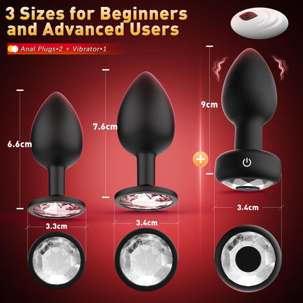 Tagnaff Anal Plugs 3-Set, Anal Plug# for Women Men with Vibration 10 Modes, Silicone Anal Plugs Butt Plug for Men Anal Vibrators for Women Butt Plug Beginners/Professionals Anal Toys Sex Toys Butt Plug