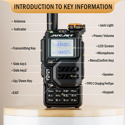 JUCJET UV-K5 Portable Walkie Talkies, Two-Way Radio with Original Earpieces & USB Charging Station, 200 Channels High-Performance Walkie Talkie for Adventure, Outdoor, Camping, (Black, 2 Pack)