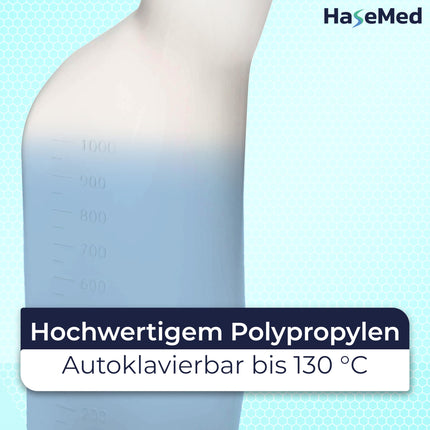 HaseMed Urinal Bottle for Men - 1000 ml, with Lid, 1 Piece | Autoclavable up to 130 °C, made of polypropylene, leak-proof & hygienic - ideal for nursing, hospital & travel