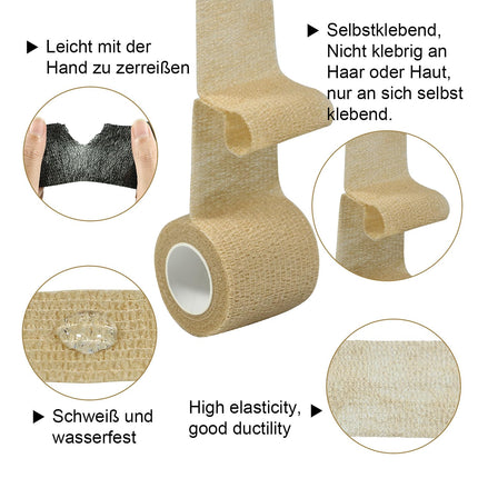 QiGui Self-adhesive Bandage 8 Rolls 5cm x 4.5m Bandage Material Plaster Roll Elastic Bandage Bandage Fixation Bandage Adhesive Bandage Self-adhesive for Sports and First Aid Vet Wrap Dog Horses (Black)
