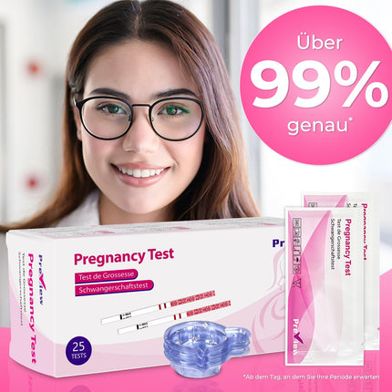 Preview 25 Pregnancy Test Early Test Strips 10 mIU/ml hCG Test reliable early detection with 25 urine cups