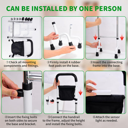 Umelee Standing Aid Bed/Sofa/Toilet, Walking Aid for Seniors, 5-Speed Height Adjustment, Standing Aid for Elderly, with Bag and Sensor Light, Max Load 136 kg