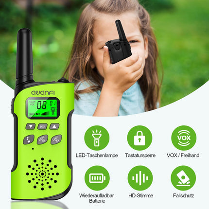 AWANFI Walkie Talkie Kids, Walkie Talkie Rechargeable Li-ion Battery, Two-Way Radio Set, Walkie Talkie VOX, LCD Flashlight, Key Lock, Walkie Talkie for Gift Camping Adventure, 3-12 Years