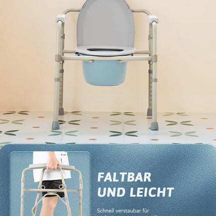 VONOYA Commode Chair for Seniors 135kg Foldable Commode Chair with Armrest Hygienic Commode Chair Toilet Aid Toilet Chair Height Adjustable Chair for Toilet with Removable Bucket