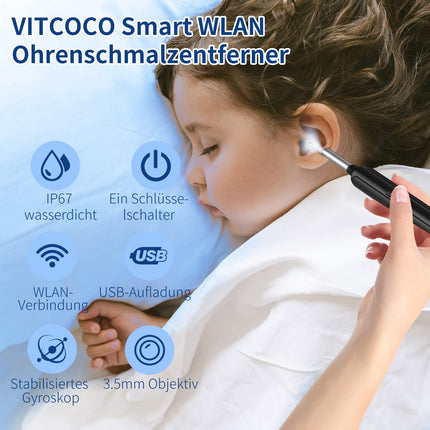 Earwax Remover Otoscope, VITCOCO WiFi Ear Cleaner Camera 5MP HD Ear Camera IP67 Waterproof Otoscope 3.5mm Lens Ear Endoscope with 6 LEDs for iPhone, iPad and Android Smartphones (Black)