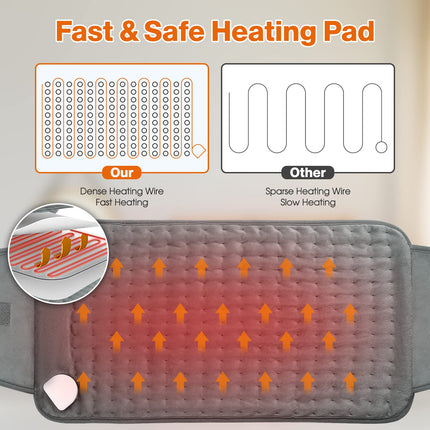 Heating pad OneAmg 126x30cm electric heating pad with 6 temperature levels and automatic switch-off. Fast heating. Machine washable. Heated blanket for back, loins, stomach, shoulders. Gray.