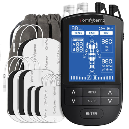 Comfytemp 4 Channels 8 Electrodes TENS/EMS/DIY Device Pain Therapy with 24 Modes, Massage for Arm, Leg, Back, Shoulder, Neck with 10 Electrode Pads K6106