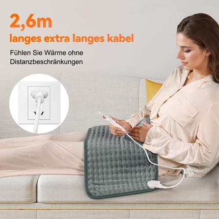 Heating pad with automatic shut-off, 30x60 cm electric heating pad with 4-hour timer and 6 heat settings, heating pad with digital remote control, machine washable heating pad for the back, gray