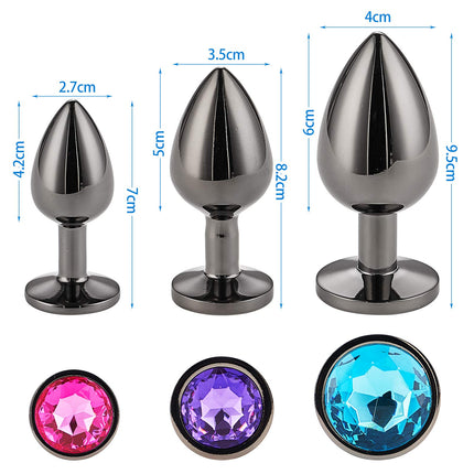 AllesCosy Anal Plug Butt Plug 3 Pieces Set Metal Anal Plug Dark Grey/Black Gunmetal Large Medium Small Anal Plug Sex Toy Suitable for Beginners for Women Men Couples