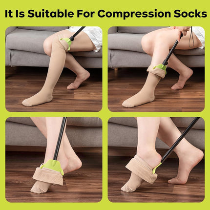 Pull-off aid for compression stockings & socks - Multifunctional retractable shoehorn - Sock removal assistant for seniors and the disabled.