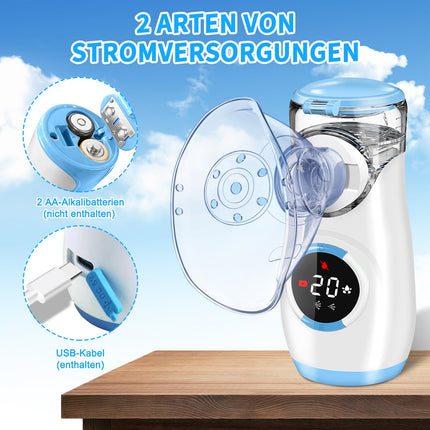Wholede Digital Nebulizer, Nebulizer for Babies, Children, and Adults, Nebulizer with Countdown to Atomization, Quiet Portable Inhaler with 2 Masks and Mouthpiece - Blue