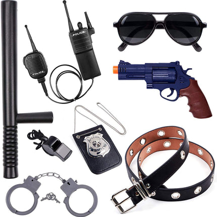 Tacobear Police Toys Kids Police Costume Accessories Police Handcuffs Police Badge Sunglasses Belt Walkie Talkie Police Baton Police Equipment for Kids Halloween Carnival