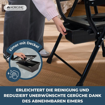 Mobiclinic, Commode Chair, Guadalquivir, European Brand, Toilet Seat for the Elderly and Disabled, Toilet Seat, Non-Slip, Foldable, Chrome-Plated Steel, Lightweight, Black