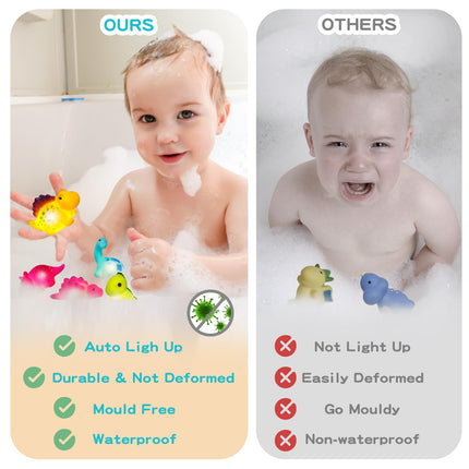 Jiosdo Bath Toys, 6 Pack Dinosaur Bath Toys with Light, LED Bath Toys for Kids, Bath Toys for Baby from 1 2 3 Years, Glowing Water Toys Bath Toys Sensory Toys