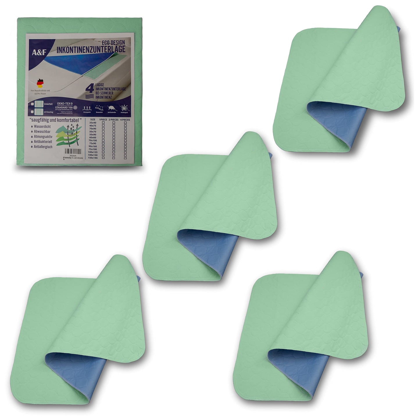 A&F Inkontinenzauflage 75x90 (3er Pack)-4 Schichten-Bis 26280ml/m² Saugkraft-Krankenunterlage waschbar-Inkontinenzunterlage waschbar-Matratzenauflage für Babybett und Kinderbett (75x90 (3 er ))