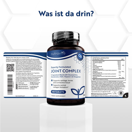 Glucosamine Chondroitin High Dose with Vitamin C + Vitamin D + Manganese + MSM Capsules High Dose - 180 Joint Capsules 6 Month Supply - Dietary Supplement for Men and Women - Nutravita