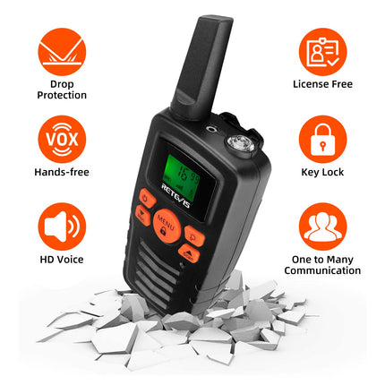 Retevis RA635 Walkie Talkie 4-pack, 16 channels, PMR446 license-free, long range, CTCSS/DCS, VOX, LED flashlight, walkie-talkies gifts for adults and children, skiing and outdoor activities