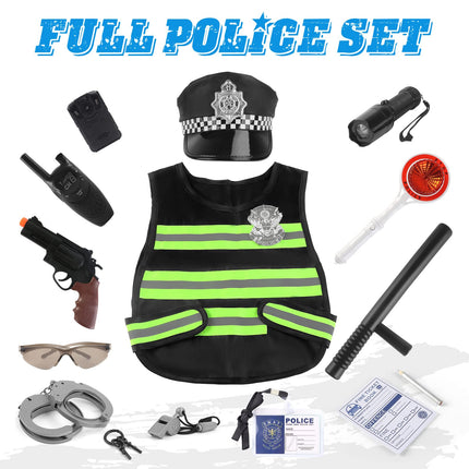 deAO Police Costume Kids Toy with Police Equipment Police Hat Vest Sunglasses Walkie Talkie Police Toy Role Play Set for Halloween