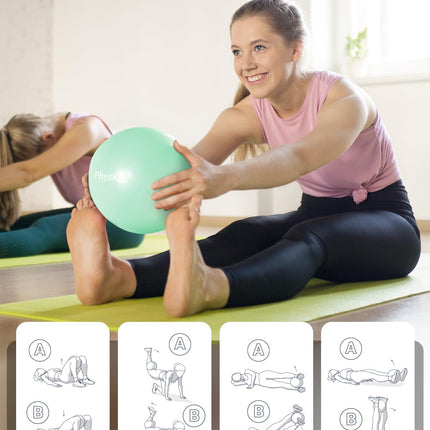 PhysKcal 65cm Light Turquoise Thick Exercise Ball and 23cm Pilates Ball Set, Anti-Burst Exercise Ball, Anti-Slip Seat Ball, Balance Ball, Yoga Ball for Home, Gym and Office