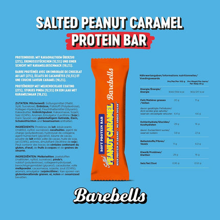 Barebells Soft Protein Bar – 16g High Protein Bar, Low Sugar, Protein Bar, Palm Oil Free – Salted Peanut Caramel, 12 x 55g