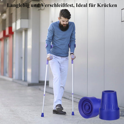 Rubber foot for crutches, non-slip protective caps for walking stick tube tip with metal seal for walking sticks and crutches, 4 pieces (blue)