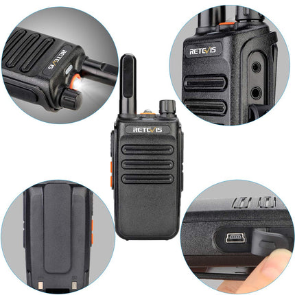 Retevis RB635 Two-Way Radio Professional, LED Flashlight PMR446, License-Free 16 Channels, Two-Way Radio Set, VOX, Rechargeable USB Walkie Talkie for Retail, Hostel (Black, 4 Pack)