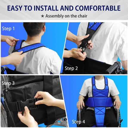 LOSCHEN Wheelchair Strap Non-Slip Breathable Full Body Strap Wheelchair Accessory Anti-Tip Suitable for Elderly and Patients with Limited Mobility (Blue)
