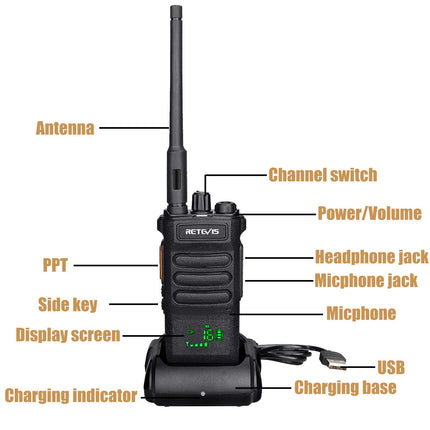 Retevis RT86 Long Range Walkie Talkie, 2600mAh High-Power Two-Way Radio, Professional Walkie Talkies with Wireless Clone, Flashlight, Alarm for Outdoor Hunting (Black, 1 Pack)