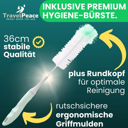 TRAVELPEACE® - Urinal Bottle - 3-in-1 Complete Set - with Comfort Hygiene Brush - incl. Privacy Bag - Urinal for Women and Men