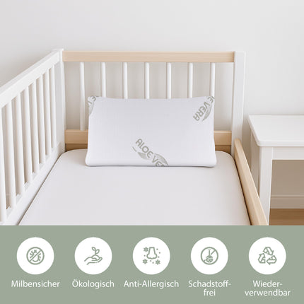 MaxxGoods orthopedic flat pillow made of Visco gel foam + incl. cotton cover + aloe vera protective cover - neck support pillow for cervical spine support - pillow for babies & children (50x30x5cm)