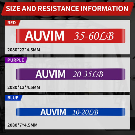 AUVIM Resistance Bands Set Fitness Bands 3 Different Levels of Resistance Bands for Strength Training, Stretching, Calisthenics, Cross Fitness, Pilates, Yoga, Including Door Anchor Storage Bag