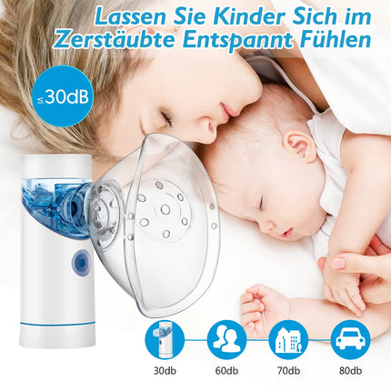 Inhaler Portable Nebulizer Set, Low-Noise Inhaler Nebulizer with Mouthpiece and Mask, Effective for Respiratory Diseases, USB Rechargeable, Inhaler for Children and Adults
