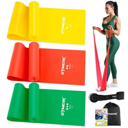 GYMERK fitness bands set of 3, 1.8 m exercise band with 3 resistance levels, fitness band with door anchor, carrying bag and exercise instructions, ideal for yoga, Pilates, strength training and physiotherapy