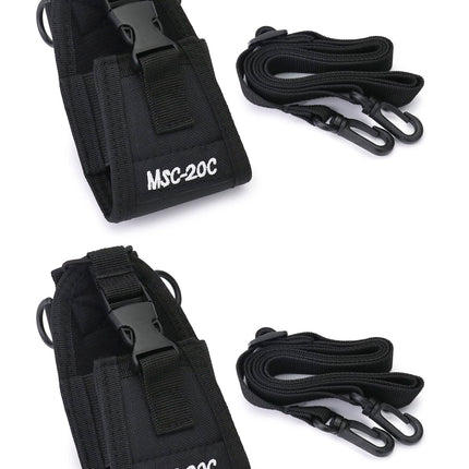 QWORK 2 Pack Radio Pouch, Tactical Walkie-Talkie Pouch, Intercom Pouch for Police Firefighter Security Officer (Black), Black
