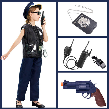 Tacobear Police Toys Kids Police Costume Accessories Police Handcuffs Police Badge Sunglasses Belt Walkie Talkie Police Baton Police Equipment for Kids Halloween Carnival