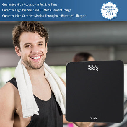 Vitafit Digital Bathroom Scales, High Accuracy Guaranteed, Professional Scales SINCE 2001, Digital Body Scales with Clear LED Display and Step-On, 180kg, Silver-Black Spray