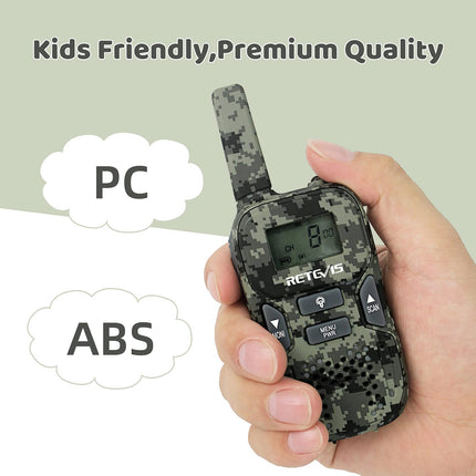 Retevis RT33 Walkie Talkie Kids, Toy Gifts for 6-12 Year Old Children, 8 Channels VOX LED Flashlight, Army Game, Outdoor, Adventure (Camouflage, 2 Pack)